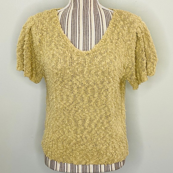 Vintage Chaus Nubby Knit Top Flutter Sleeves Women Medium Cottagecore Twee Femme - Picture 2 of 11